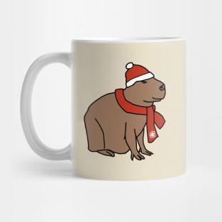 Winter Capybara Wearing Red Hat and Scarf Mug